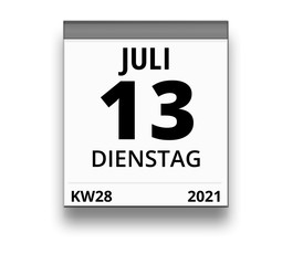 Kalender für Dienstag, 13. JULI 2021 (Woche 28)