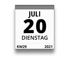 Kalender für Dienstag, 20. JULI 2021 (Woche 29)