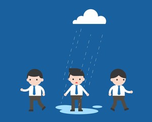 Raining on Businessman alone, unfair and unequal concept flat design