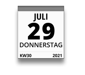 Kalender für Donnerstag, 29. JULI 2021 (Woche 30)