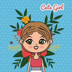cute girl character with floral decoration