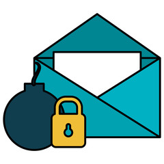 envelope mail with padlock and bomb