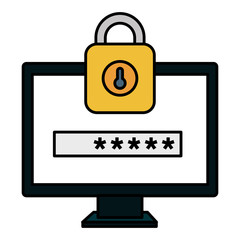 computer display with padlock and password