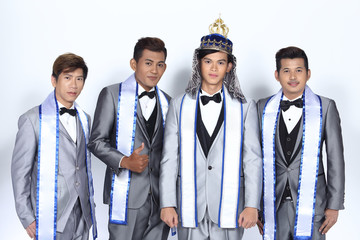 Group of Beauty Pageant in formal dress, evening gown, wedding business suit