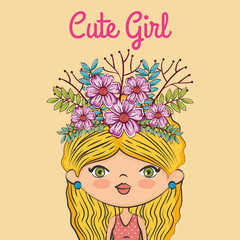 cute girl character with floral decoration