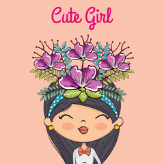 cute girl character with floral decoration