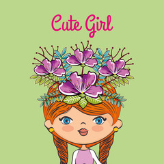 cute girl character with floral decoration