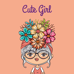 cute girl character with floral decoration