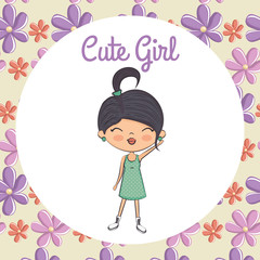 cute girl character with floral frame