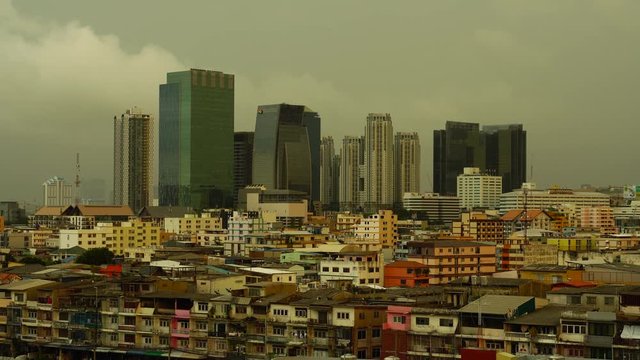 Bangkok, Thailand - June 18, 2018 : 4K High angle view of residential at Ratchadapisek area in Bangkok, Thailand before hard raining
