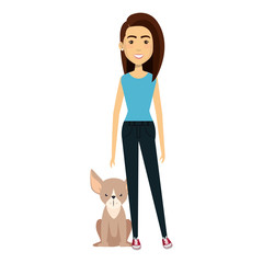 young woman with dog characters