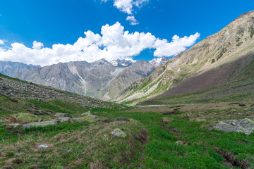 Fototapeta na wymiar Trekking Chitkul Village, Sangla Valley in Himachal Pradesh