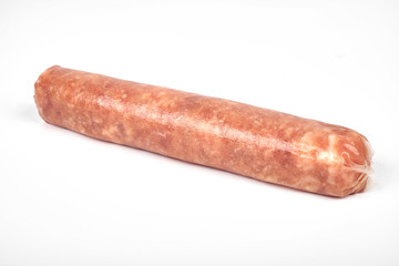 Raw meat sausages isolated on white background