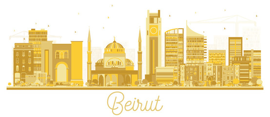Fototapeta premium Beirut Lebanon City Skyline Golden Silhouette.