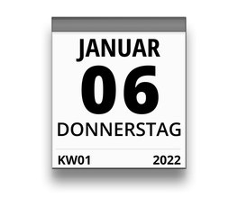 Kalender für Donnerstag, 6. JANUAR 2022 (Woche 01)