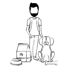 young man with dog and food