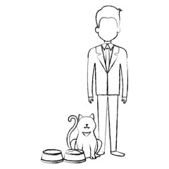 businessman with cat and food characters