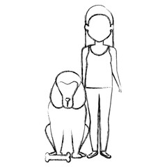 young woman with dog and bone characters