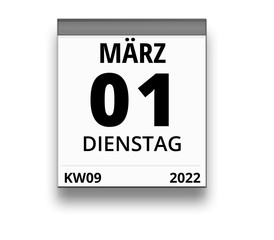 Kalender für Dienstag, 1. MÄRZ 2022 (Woche 09)