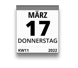Kalender für Donnerstag, 17. MÄRZ 2022 (Woche 11)
