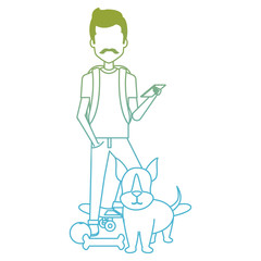 young man with dog and skateboard