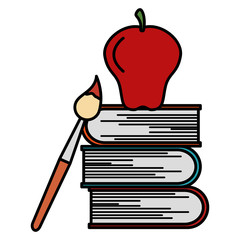 education text books with apple and brush