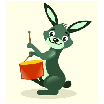cute adorable bunny rabbit playing drum percussion mascot cartoon character