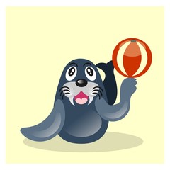 cute funny sea lion seal playing ball mascot cartoon character