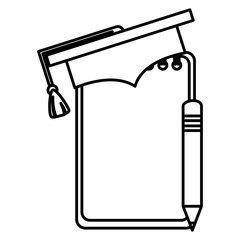 notebook school with pencil and graduation hat vector illustration design