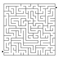 Abstract complex square isolated labyrinth. Black color on a white background. An interesting game for children and adults. Simple flat vector illustration.