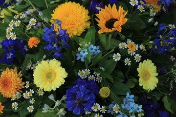 yellow and blue wedding flowers