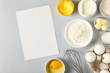 Background with ingredients for cooking, baking, flat lay.