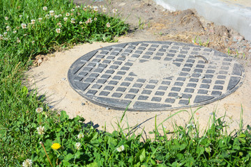 Septic manhole cover with copy space.