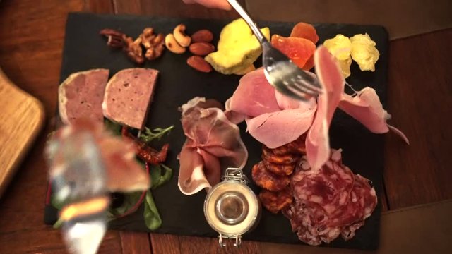 Gourmet cold cut platter with dried fruits video 4k