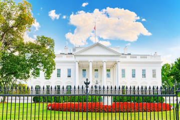 Washington, USA, The White House is on the north side and the lawn is in front of it.