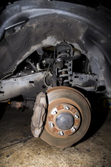 Car brake pad and disc with caliper