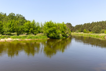 Fototapeta na wymiar Lowland Nida river, landscape of the Nida Valley, Poland.