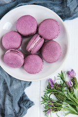 Plate with lavender macarons