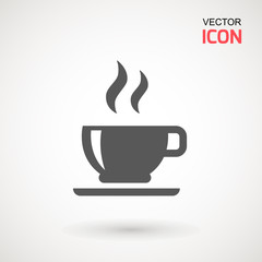 Coffee cup icon, Simple vector coffee icon. Vector illustration isolated on white. Silhouette simple. Logotype concept. Logo design template.