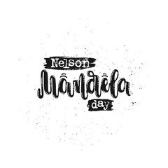 Vector hand drawn illustration. Nelson Mandela day, lettering. Idea for poster, postcard. - obrazy, fototapety, plakaty