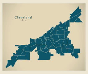 Modern City Map - Cleveland Ohio city of the USA with neighborhoods