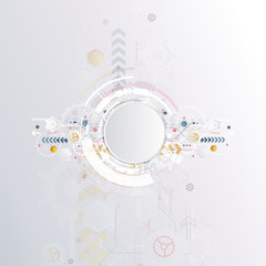 technology gear wheel colorful circuit board engineering various elements design tech on light background process copy space banner vector illustration