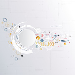 Obraz premium technology gear wheel colorful circuit board engineering various elements design tech on light background process copy space banner vector illustration