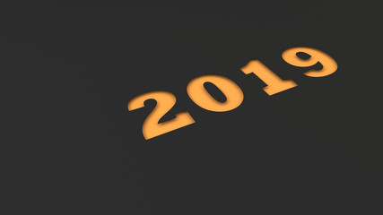 Orange 2019 number cut in black paper