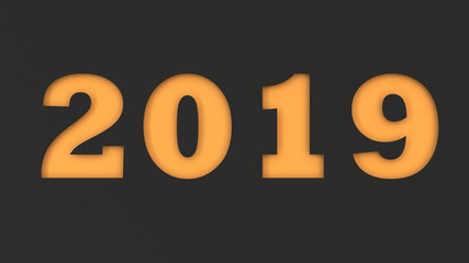 Orange 2019 number cut in black paper