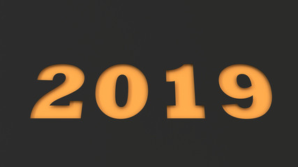 Orange 2019 number cut in black paper
