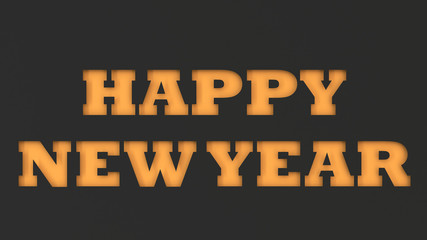 Orange Happy New Year words cut in black paper