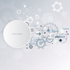 digital technology design blue gear wheel engineering various elements for content network business tech presentation on white background copy space vector illustration