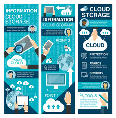 Cloud storage flat banner for network technology