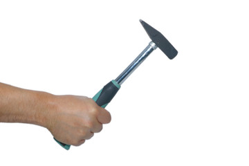 hammer in hand on white background